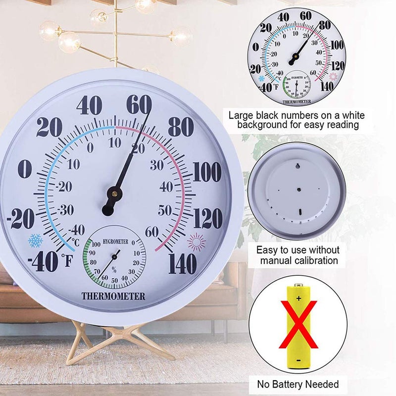 Lirches Indoor Outdoor Thermometer Hygrometer, Outdoor Thermometer Large Numbers, Decorative Outdoor Thermometers for Patio, No Battery Needed Wall Thermometer Round 10" in Diameter - Image 3